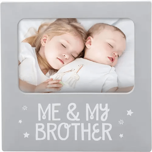 tiny ideas Me & My Brother Picture Frame, Nursery Décor, Gender-Neutral Baby Frame, Perfect Siblings Gift, Baby Keepsake Photo Frame, 4" x 6" Frame, Tabletop Easel Back, Gray, 1 Count (Pack of 1)