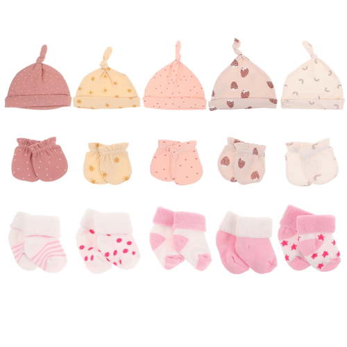 STRANDCHIC 15 Pieces Baby Fetal Cap Gloves Set Cotton Newborn Mittens and Hats Protection Mothers
