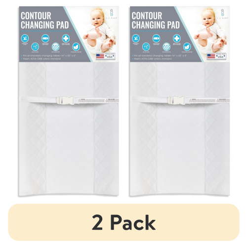 (2 pack) LA Baby 2 Sided Contoured Diaper Changing Pad with Easy to Clean Quilted Cover, White