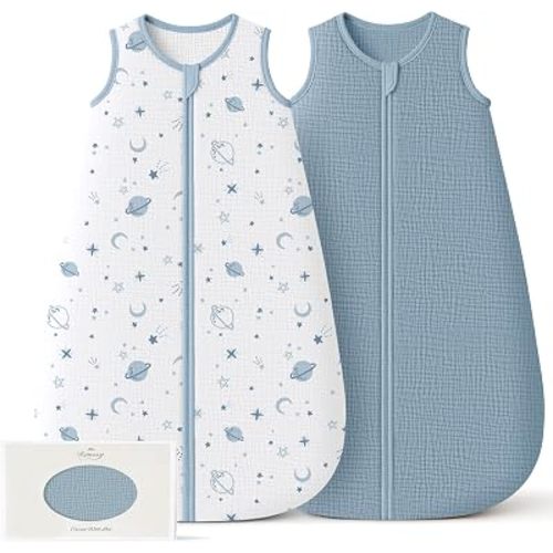 Konssy Muslin Baby Sleep Sack 0-6 Months, 0.8 TOG Baby Wearable Blanket