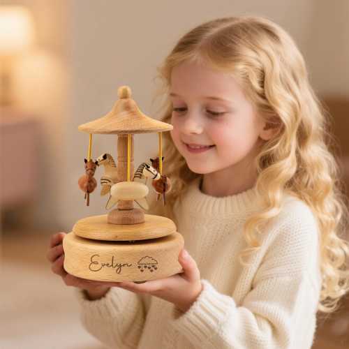 Engraved Name-Musical Carousel Gift,Personalized Wooden Ballerina Music Box,Melody Keepsake,Custom Newborn,Baby Shower Gift,Gift for Kids