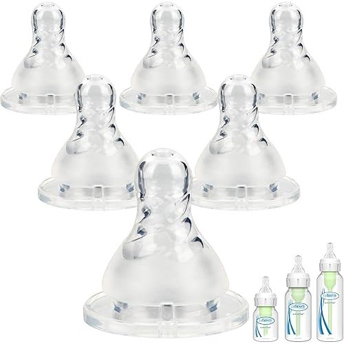 Silicone Nipple for Dr. Brown's Narrow Baby Bottle & Glass Bottles,Level 2, Medium Flow, 3m+, 6 Count