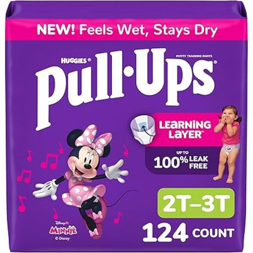 Pull-Ups Girls' Potty Training Pants, Size 2T-3T Training Underwear (16-34 lbs), 124 Count (4 packs of 31)