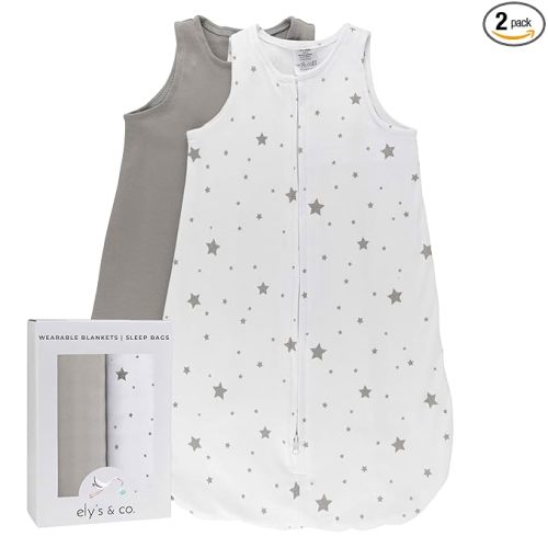 Baby Wearable Blanket - Baby Sleep Sack 100% Cotton - Sleep Sack 6-12 Months - Comfy Soft Lightweight, 2-Pack Set Gender Neutral Grey