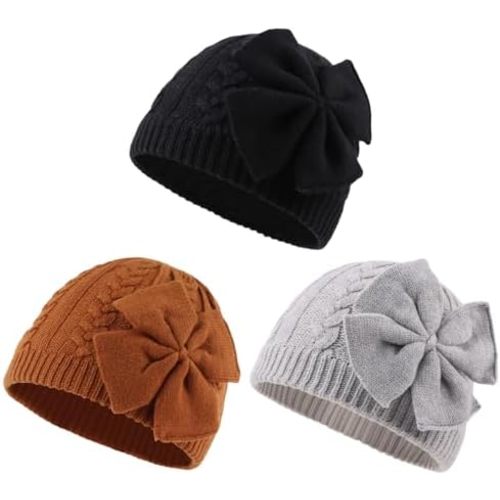 JANGANNSA Winter Warm Knitted Baby Hat for Girls Cotton Lined Infant Toddler Hat Autumn Cute Bow Classic Girls Beanie 0-6Y