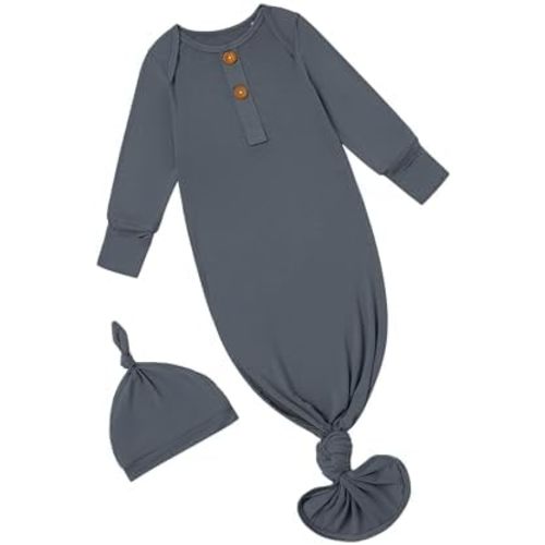 PATPAT Baby Sleeper Gown with Bamboo Viscose for Newborn Girls Boys, Knotted Nightgown with Mittens for Infant Home Coming