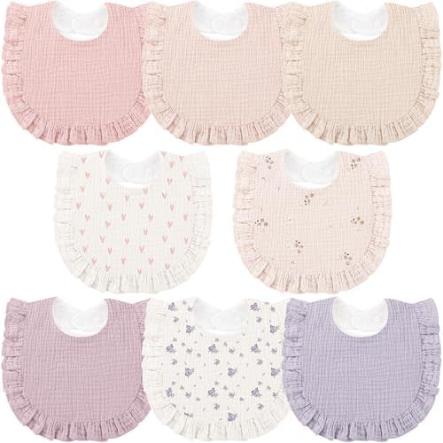 Bearmoss 8 Pack Muslin Baby Bibs for Drooling and Teething, Bibs for Girls