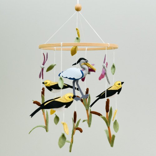 Baby mobile neutral animals Bird nursery mobile Heron reed mobile