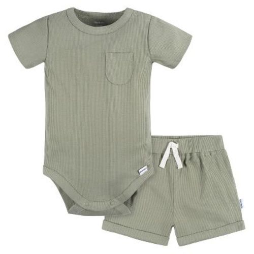 Gerber Baby Boys' Bodysuit and Shorts, 2-Piece, Color: Olive  - Out of Stock, Size: 6-9 months