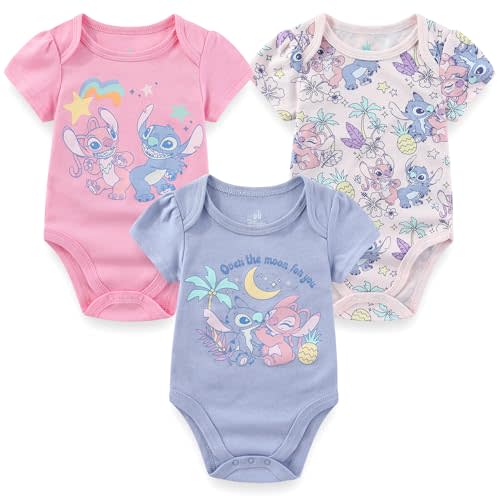 Disney Minnie Mouse Winnie the Pooh Lilo & Stitch Nightmare Before Christmas Girls 3 Pack Bodysuit for Newborn and Infants