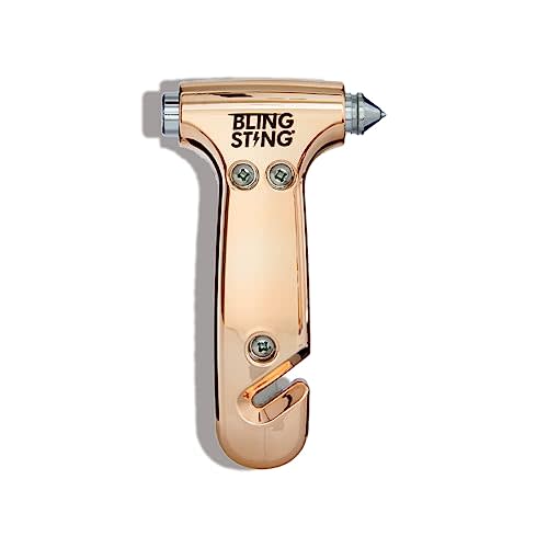 BLINGSTING Safety Hammer - Emergency Automotive Escape Tool with Window Breaker, Seat Belt Cutter & Adjustable Car Visor Strap - Tempered Glass Breaker - Steel Blade - Rose Gold (1 Count)