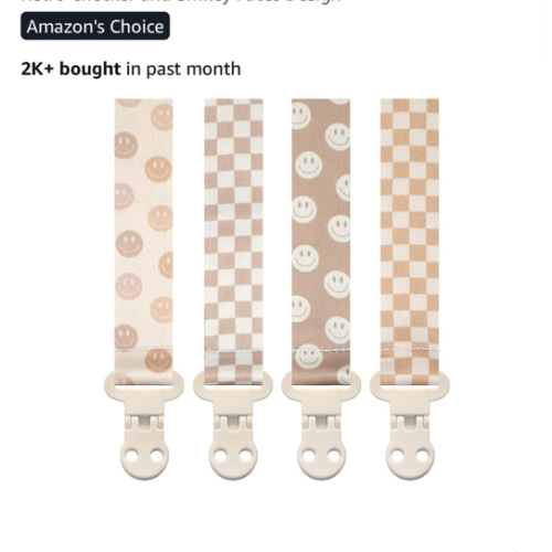Baby Pacifier Clip Holder - Girl or Boy Unisex 4 Pack Gift Set - Retro Checker and Smiley Faces Design