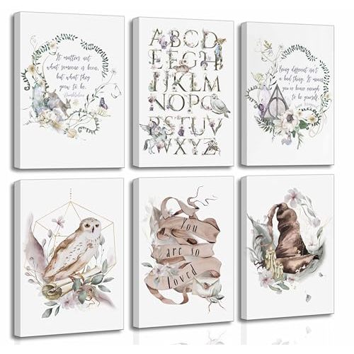6Pcs Magical Wizard Nursery Canvas Wall Art Magic Wizard School Inspirational Quotes Whimsical Kid Playroom Painting Picture Wall Decor Poster Print Artwork for Girls and Boys Room
