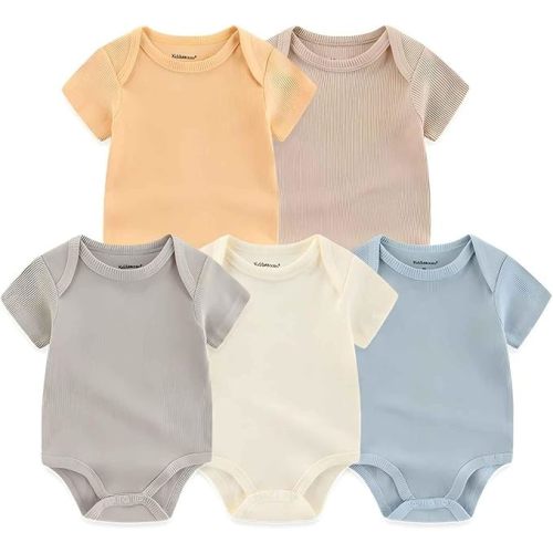 Kiddiezoom Newborn Baby Unisex Cotton One-Piece Bodysuits Baby Gift 5-Pack Baby Clothes