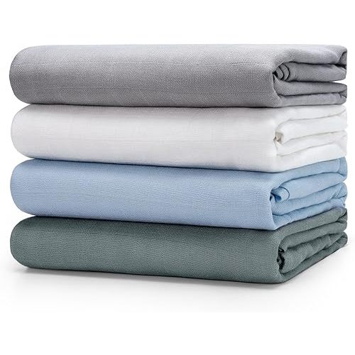 Muslin Swaddle Blankets, Large Receiving Blankets 47 x 47 inches, Swaddles for Baby Boys and Girls, Soft & Breathable Swaddle Wrap for Newborn, 4 Pack (Blue Series)