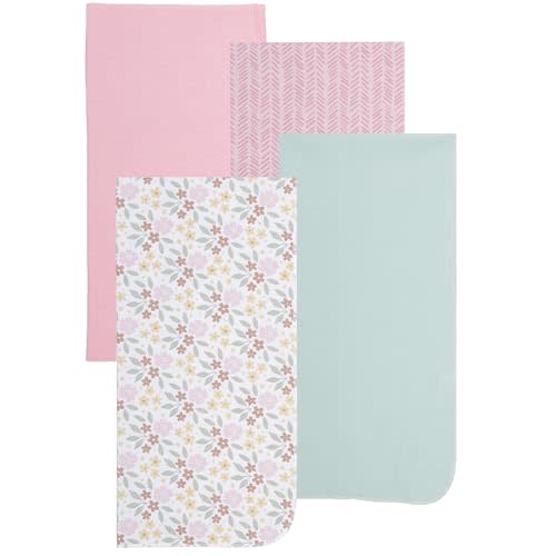EVERYDAY KIDS 4 Pack of Soft Flannel Receiving Baby Blanket Set for Girls; Pink Baby Swaddle Blankets with Flower and Stripe Designs for Newborn Baby Girl Nursery