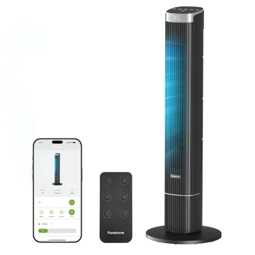 42” Tower Fan for Home Bedroom, WiFi, 25dB Ultra-Quiet, Black | Sleep Mode, 25ft/s Smart Standing Fans, 90° Oscillating Floor Fan, Works with WiFi Voice Control, 4 Speeds 4 Modes, 12H Timer