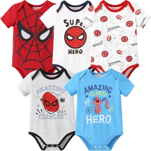 Disney Marvel Cars Toy Story Short-Sleeve Baby Boys Bodysuits, Pack of 5