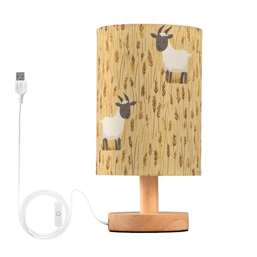 Animal Goat LED Bedside Table Lamp with USB Port, Warm Night Light for Bedroom, Modern Nightstand Lamp for Reading, Study & Home Office