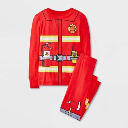 Toddler 2pc Discovery Kids Viscose Firefighter Long Sleeve Halloween Pajama Set - Red 3T