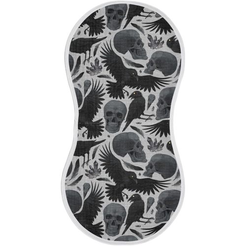 Muslin Baby Burp Cloths Set of 1, Soft Gothic Crows Skulls Absorbent Muslin Washcloths, Bibs, Face Towel for Newborn Boys Girls, 22 x 11 Inch
