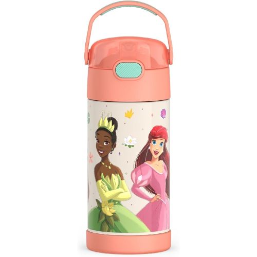 THERMOS FUNTAINER Water Bottle with Straw - 12 Ounce - Kids Stainless Steel Vacuum Insulated Water Bottle with Lid, Princesses