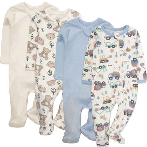 Baby Essentials Newborn Infant Boys 0 Months 4 Pack Footie Bodysuits