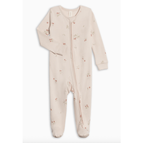 Colored Organics Peyton Zipper Sleeper – Organic Cotton – Raspberries / Shell + Mint
