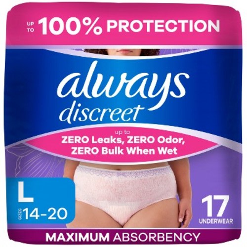 Always Discreet Adult Postpartum Incontinence Underwear for Women - Maximum Protection  - Maximum Large - 17ct