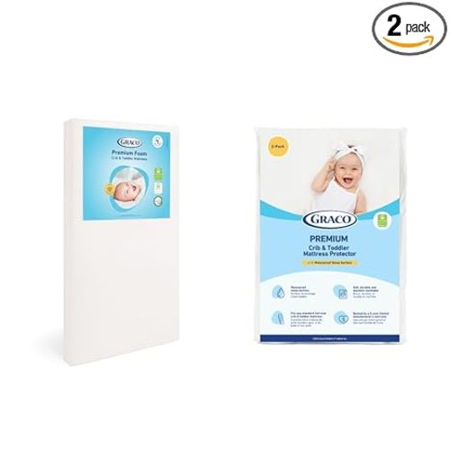 Graco Premium Crib Mattress & Protector Value Bundle (2-Pack) – Includes GREENGUARD Gold Certified Crib & Toddler Mattress, GREENGUARD Gold Certified Waterproof Protector
