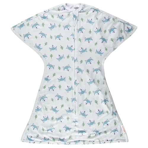 SleepingBaby Zipadee-Zip Transition Swaddle - Cozy Baby Swaddle Blanket with Zipper Convenience - Roomy Wearable Blanket for Easy Diaper Changes - Happy Wolf, Medium (6-12 Month)