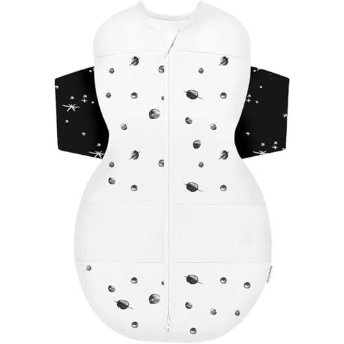 Happiest Baby SNOO Sleep Sack - 100% Organic Cotton Baby Swaddle Blanket - Doctor Designed Promotes Healthy Hip Development (Ivory Planets Black Wings, X-Large)
