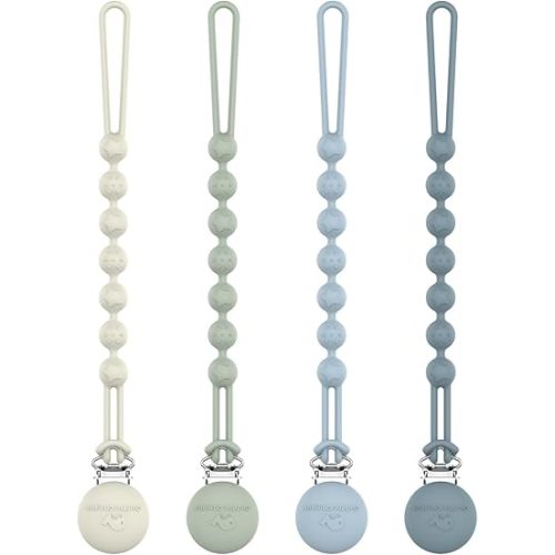 Cuddle Campus Silicone Pacifier Clip Holder with One Piece Design,Soft Flexible Binky Clips with Texture for Baby Boy and Girl Pack of 4 (0-6m)