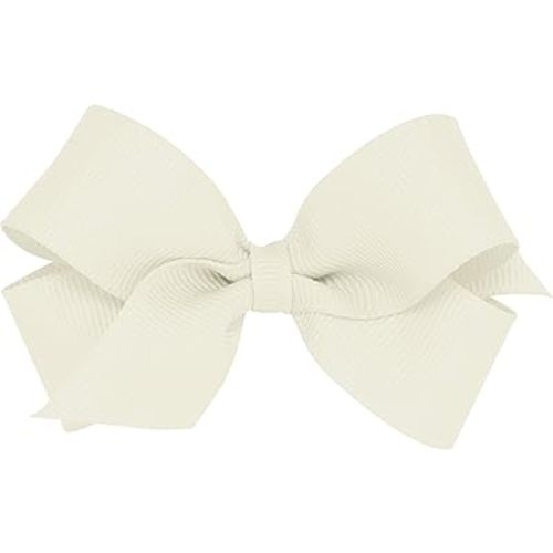 Wee Ones Baby Girls' Mini Classic Grosgrain Hair Bow on a WeeStay Clip w/Plain Wrap Center - Antique White,One Size