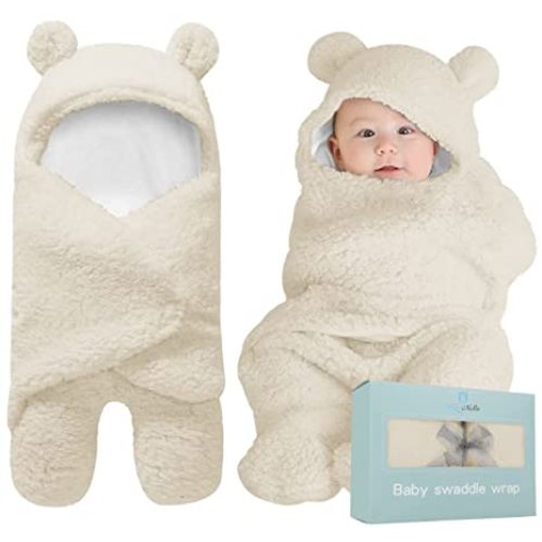 BlueMello Baby Swaddle Blanket | Ultra-Soft Plush Essential for Infants 0-6 Months | Receiving Swaddling Wrap Beige | Ideal Newborn Registry and Toddler Boy Accessories | Perfect Baby Girl Shower Gift