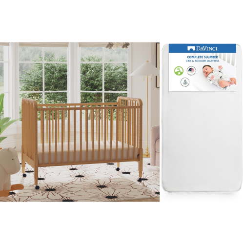 daVinci Jenny Lind 3-in-1 Convertible Stationary Crib in Honey Finish & Mattress Bundle