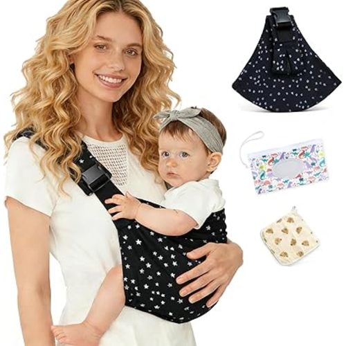 Baby Sling Carrier, Lightweight & Portable Adjustable Hip Seat, Ergonomic Hands-Free Side Carry for Infants & Toddlers 10-45 lbs（Blackstar）