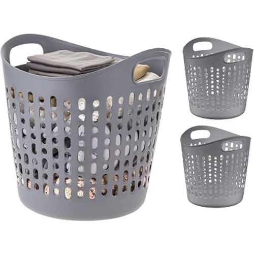 IRIS USA Plastic Laundry Basket Hamper, 3-Pack, 40L / 10 Gal Flexible Dirty Clothes Bag with Ventilation Holes, Bedroom Bathroom Apartment Dorm Laundry Room Blanket Pillow Trinkets Organization, Gray
