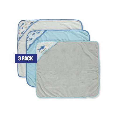 Buttons & Stitches Baby Boys' 3-Pack Shark Hooded Bath Towels - gray/multi, one size