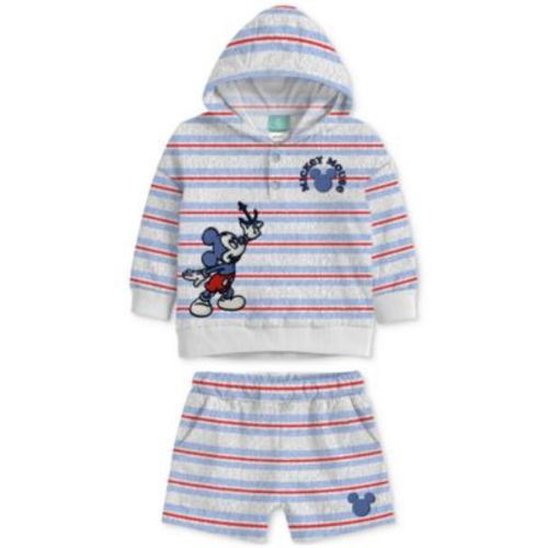 Baby Boys 2-Pc. Mickey Mouse Stripe Hoodie & Shorts Set
