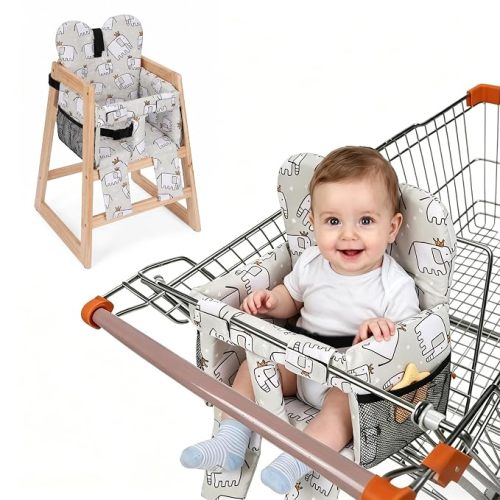Baby Shopping Cart Seat Cover – Padded Shopping Cart Seat for Baby, High Chair Cover for Restaurant, Unisex Machine Washable Infant Toddler Cart Cover with Storage Pockets – Pink Animals