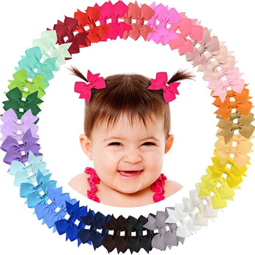 Baby Hair Clips 60 Colors Baby Girls Fully Lined Baby Bows Hair Pins Tiny 2" Hair Bows Alligator Clips for Baby Girls Infants Toddlers Multicolor