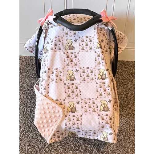 Baby Girl Car Seat Cover Winnie The Pooh Nursery Baby Gift Car Seat Canopy Newborn Shower Gift Idea Soft Infant Seat Cover Gift for Baby