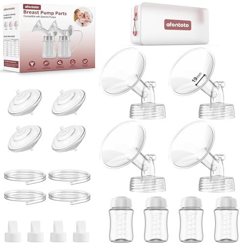 Pump Parts Compatible with Spectra S1/S2/9 Plus Breastpump, 4 Set Replacement Parts for Spectra Include 19mm Flange,Duckbill Valve,Backflow Protector,Tube,Bottle, Not Original Spectra S2 Accessories
