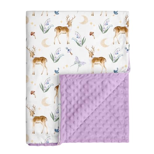 CIVARUA KIDS Fleece Baby Blankets for Girls & Boys, Infant Toddler Blanket | Soft Newborn Baby Minky Receiving Blanket, Dotted Backing for Nursery Crib Stroller, Double Layer, 30''x40'', Purple Deer