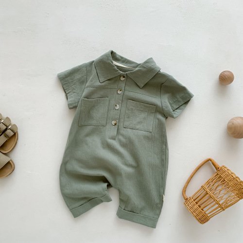 2pcs Baby Boy 95% Cotton Polo Collar Solid Short Sleeve Button Up T-shirt Simple Romper