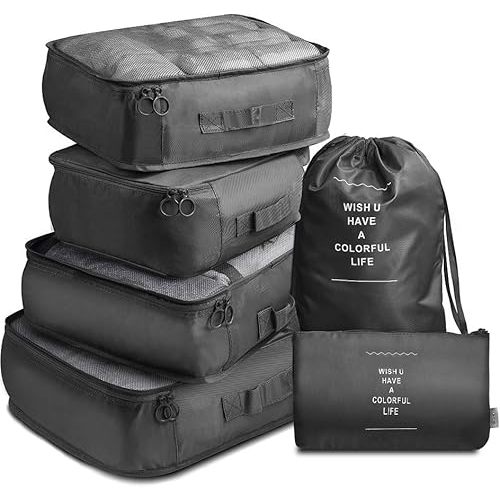 Travel Packing Cubes, VAGREEZ Lightweight Luggage Organizers Bags Set for Carry on Suitcase(Black)