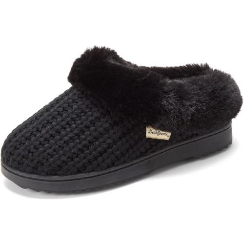 Dearfoams Women's Memory Foam Cozy Soft House Slippers Gifts for Women Hannah Knit Clog House Shoes