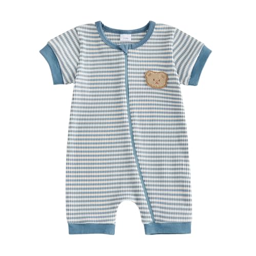 Newborn Outfits Baby Boy Clothes Summer Short Sleeve Collared Dinosaur Pocket Denim Romper Jeans Jumpsuit