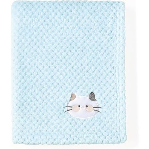 CREVENT 30''X40'' Cute Cozy Fluffy Warm Baby Blanket for Girls Infants Toddlers' Bedding Crib Cot Stroller, Baby Shower Birthday Newborn's Gift Blue- Cat